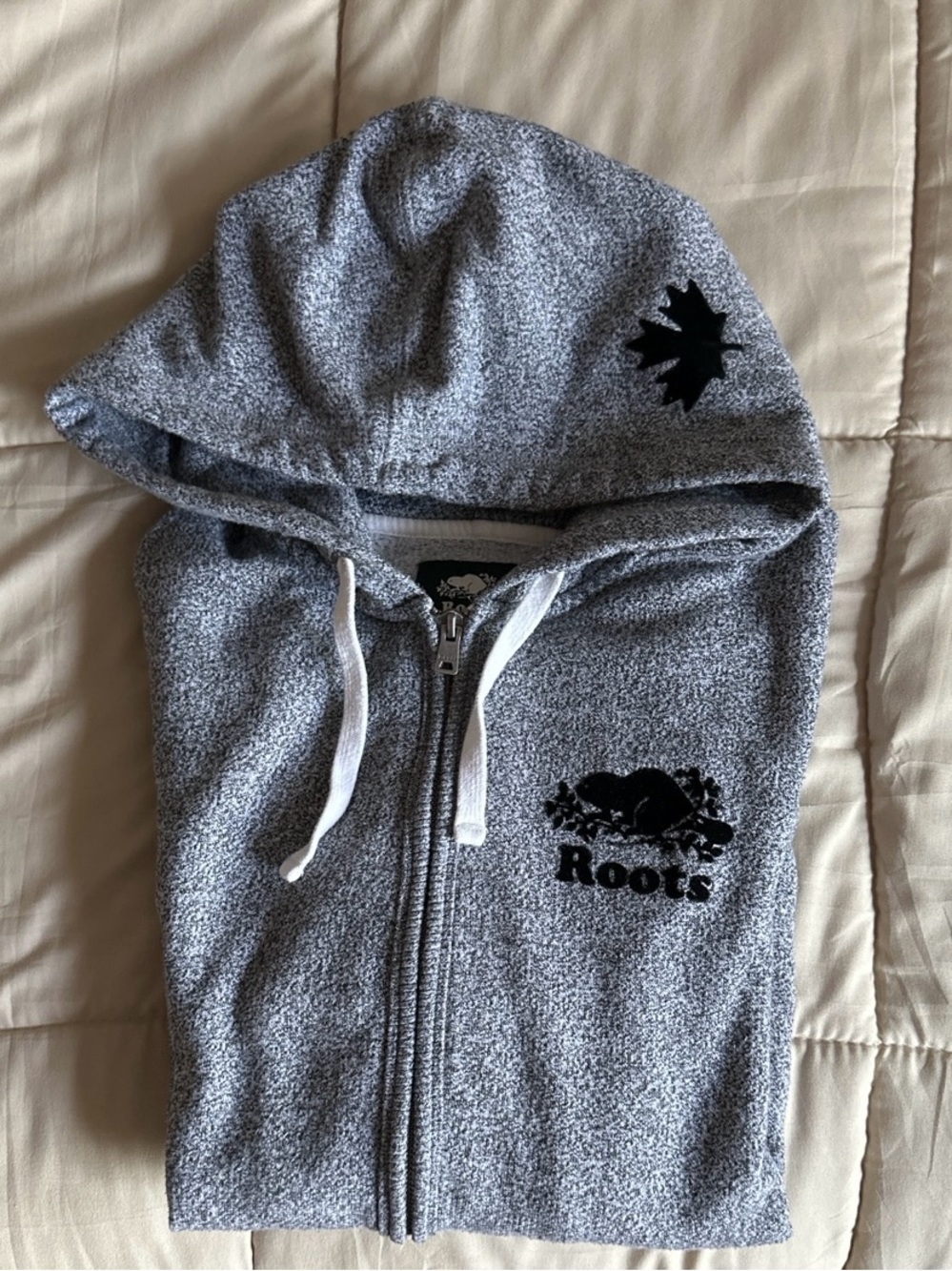 Roots Men’s  Salt and Pepper  Gray Hooded Zip Fleece Track Suit with Black Logo